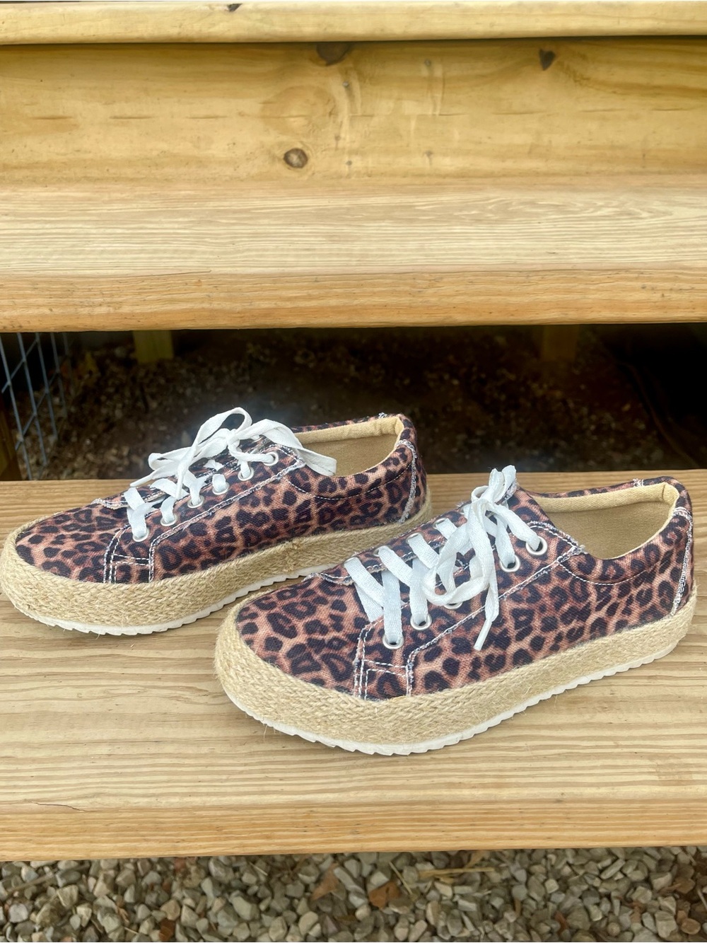 Very G Leopard Print Platform Sneakers with Espadrille Trim - White Laces